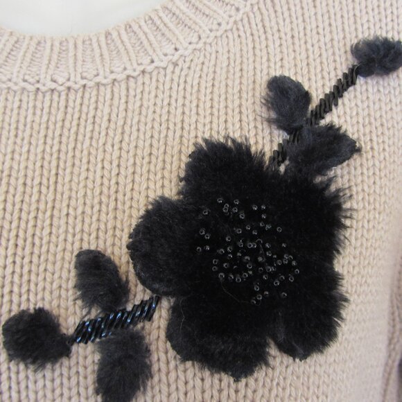 KATE SPADE Puffed Sleeve Floral Applique Cashmere Blend Sweater NWT - Picture 4 of 5